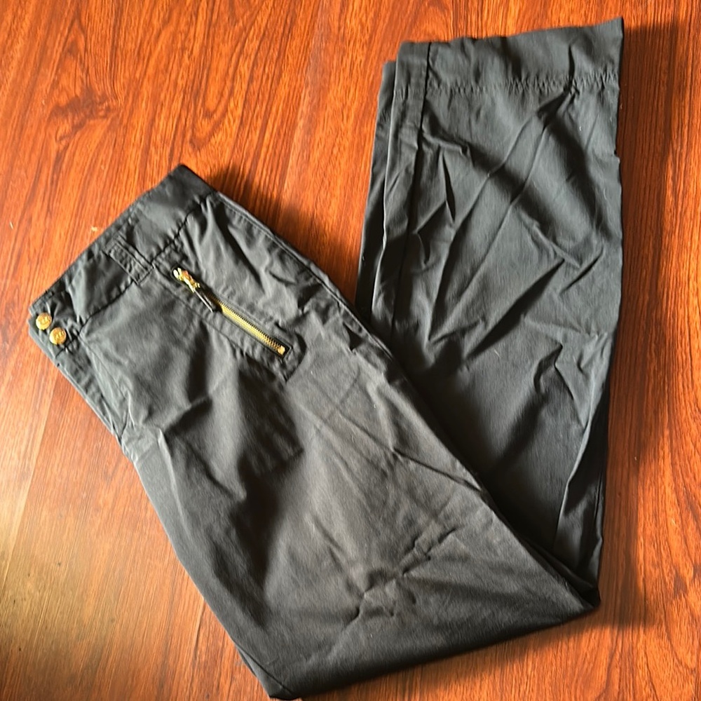 Lauren active woman’s Black Pants with gold zipper and button accents size 6
